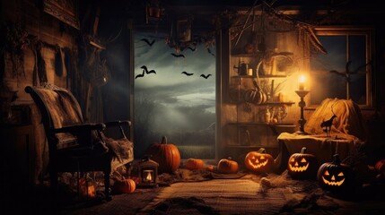 Plakat pumpkin jack-o halloween with generative ai