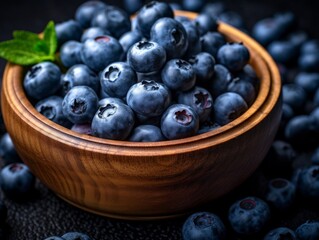 blueberries freshly picked and placed in a wooden bowl