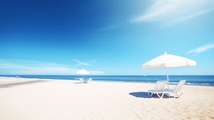 Fototapeta na wymiar lounge chair and white umbrella in summer beach ai generative