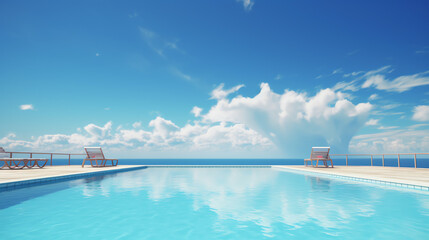 swimming pool with lounge under summer blue sky ai generative