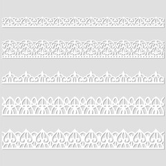 Lace pattern elements. Vintage seamless figured lace borders, beautiful wedding lace decoration. Black lace borders vector illustration set. Seamless black gorgeous stripe, delicate simple pattern