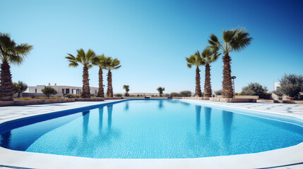 Fototapeta na wymiar photo summer swimming pool with palm tree and blue sky ai generative