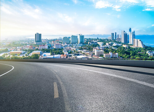 Pattaya Chonburi Thailand - 28 May 2019 : Beautiful landscape and cityscape of Pattaya city is popular destination in Thailand with white cloud and blue sky