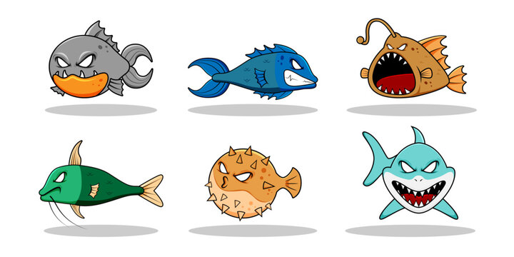Set contains monster fish in various pose and emotion