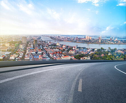 Phnom Penh City, Cambodia, Landscape with Highway