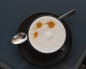 Fresh Latte Espuma in White Cap, Cappuccino in Coffeeshop, Milk Coffee with Gentle Foam