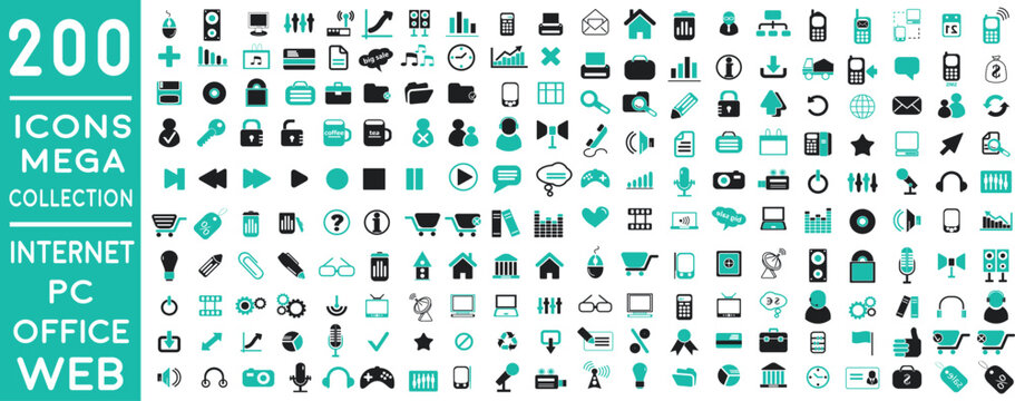 set of premium icons for PC AND MEDIA Icons collection | set of 200 premium web office icons | Set vector line icons in flat design Media Signs with elements for mobile concepts and web.