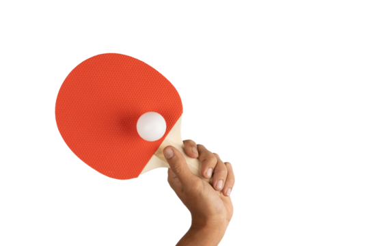 black male hand holding a ping pong racket isolated