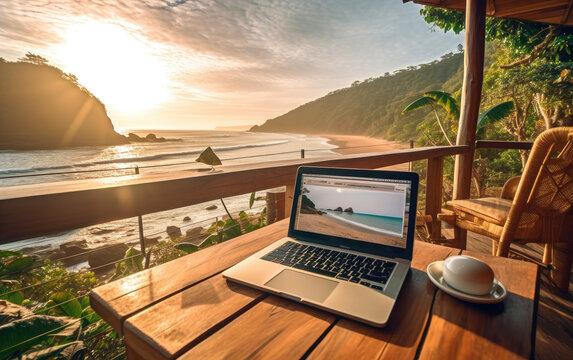 laptop on the beach