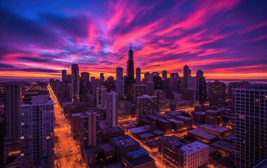 city skyline at sunset