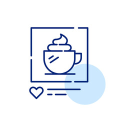 Cup of coffee with whipped cream. Social media post. Restaurant takeaway or food blog. Pixel perfect, editable stroke icon