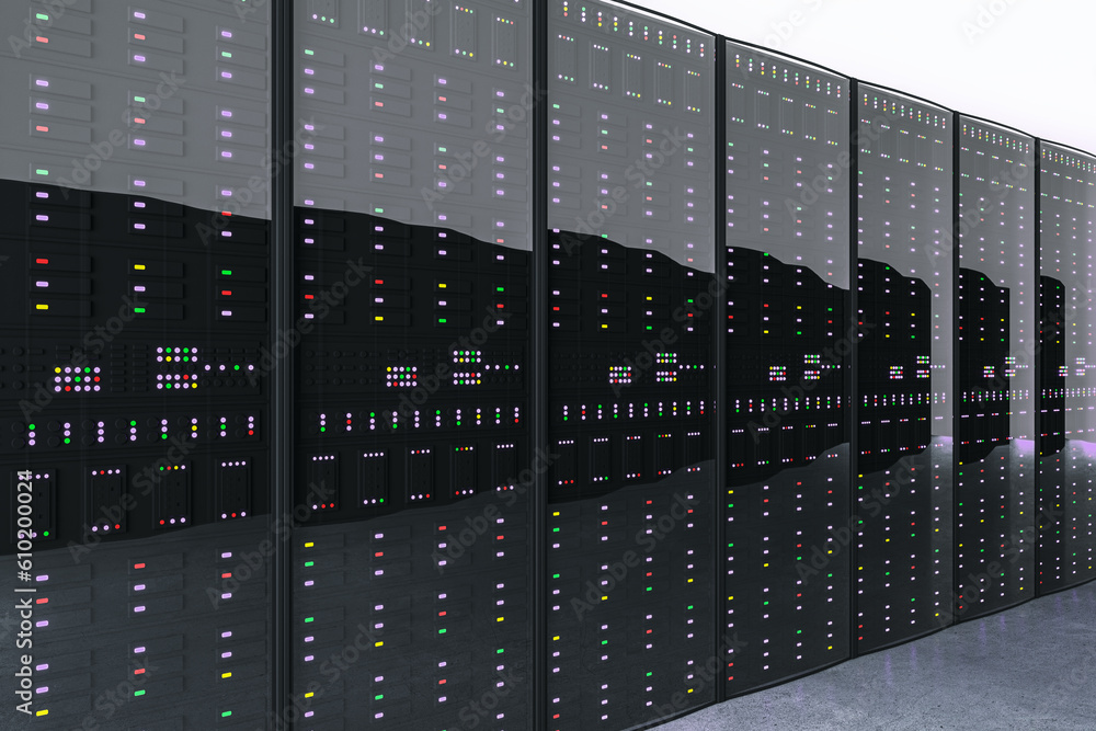 Aufkleber Datacenter inside with servers. 3D Rendering