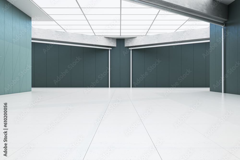 Aufkleber Loft spacious empty tile interior with mock up place. 3D Rendering.