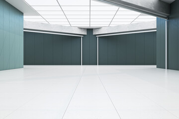 Loft spacious empty tile interior with mock up place. 3D Rendering.