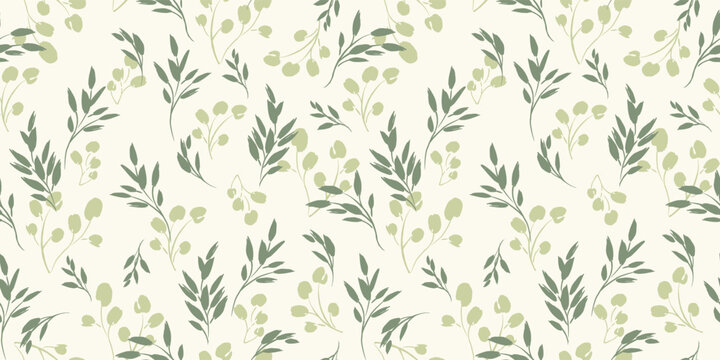 Floral seamless pattern with grass and leaves. Vector design for paper, cover, fabric, interior decor and other