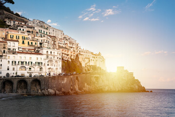Beautiful Amalfi coast in Italy on sunset