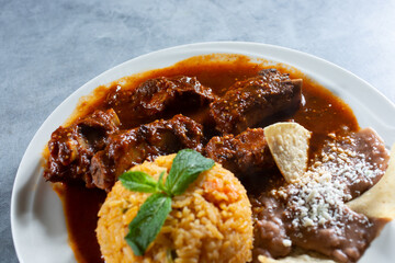 A view of a plate of costillas salsa morita.