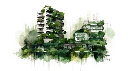 Biophilic urbanism concept, showcasing the integration of natural elements within urban environments. The necessity of creating sustainable, green spaces amidst urban development. Generative AI