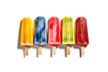 Assortment of cold summer popsicles isolated on a white background. Created with Generative AI Technology