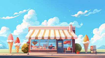 concept ice cream shop illustration ai generative