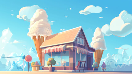 ice cream shop with sky background ai generative