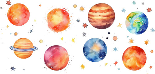 set planet watercolor for kids easy drawing kids style cut © EnelEva