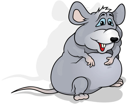 Funny Gray Fat Mouse Sitting on the Ground