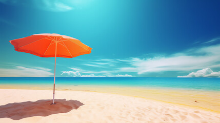 Fototapeta na wymiar red umbrella in hot summer beach ai generative