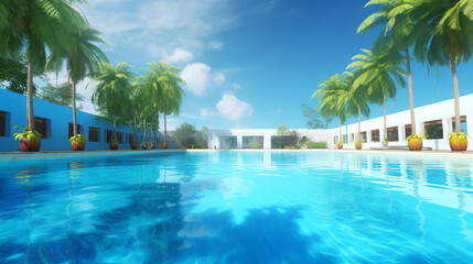 Fototapeta na wymiar tropical swimming pool resort in hot summer ai generative