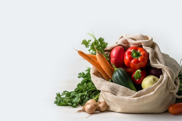  fresh vegetables in cotton bag, food delivery, eco bag, zero waste, Generative AI