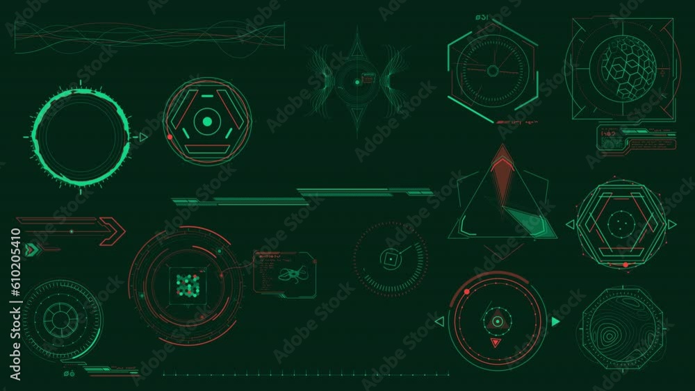 Poster a set of hud elements in sci-fi style on the alpha channel.