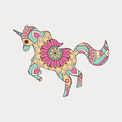 Vector drawing unicorn zentangle style mandala art