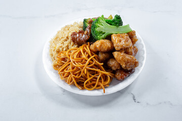 A view of a 2 item combo Chinese fast food combo.