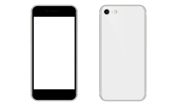 Modern white smartphone in 2 perspectives. 