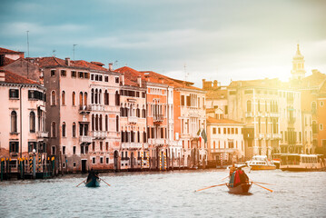 Grand Canal with gondolas in Venice, Italy