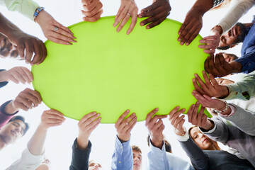 multinational business people holding speech comments closeup