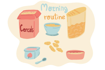 Oat and cereals set hand drawn icons