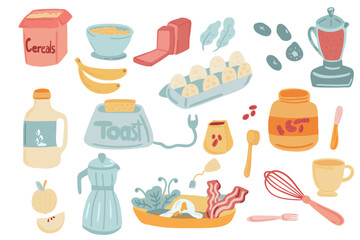 Brunch menu icons set hand drawn