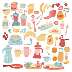 Big set of icons hand drawn brunch breakfast objects