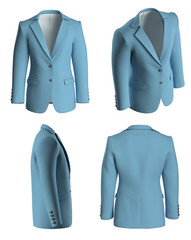 Man suit. Isolated. Jacket from four sides. Light Blue
