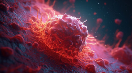 Cancer cell growing, microscopic view, generative ai
