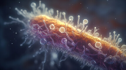 Bacillus, rod-shaped bacterium microscopic view, generative AI