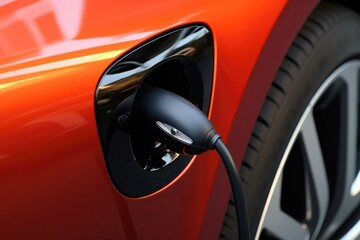 Electric car and charging plug. Generative AI