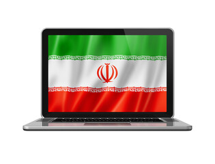 Iranian flag on laptop screen isolated on white. 3D illustration