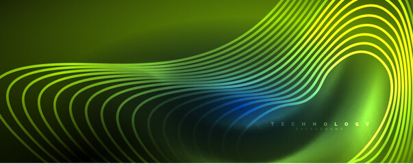 Techno neon wave lines, dynamic electric motion, speed concept. Templates for wallpaper, banner, background, landing page, wall art, invitation, prints