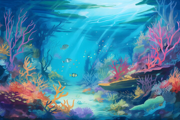 Fototapeta na wymiar Beautiful colourful underwater scene with fishes