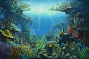 Beautiful underwater scene with fishes