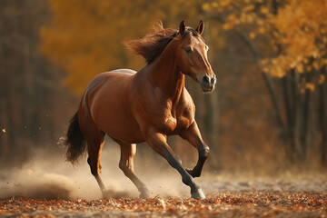 Fototapeta premium the horse is galloping at a beautiful sight, Generative AI