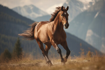 Obraz na płótnie Canvas the horse is galloping at a beautiful sight, Generative AI