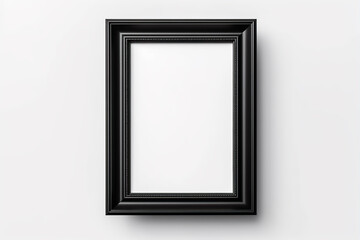 The empty wooden black frame on white background with empty space for image